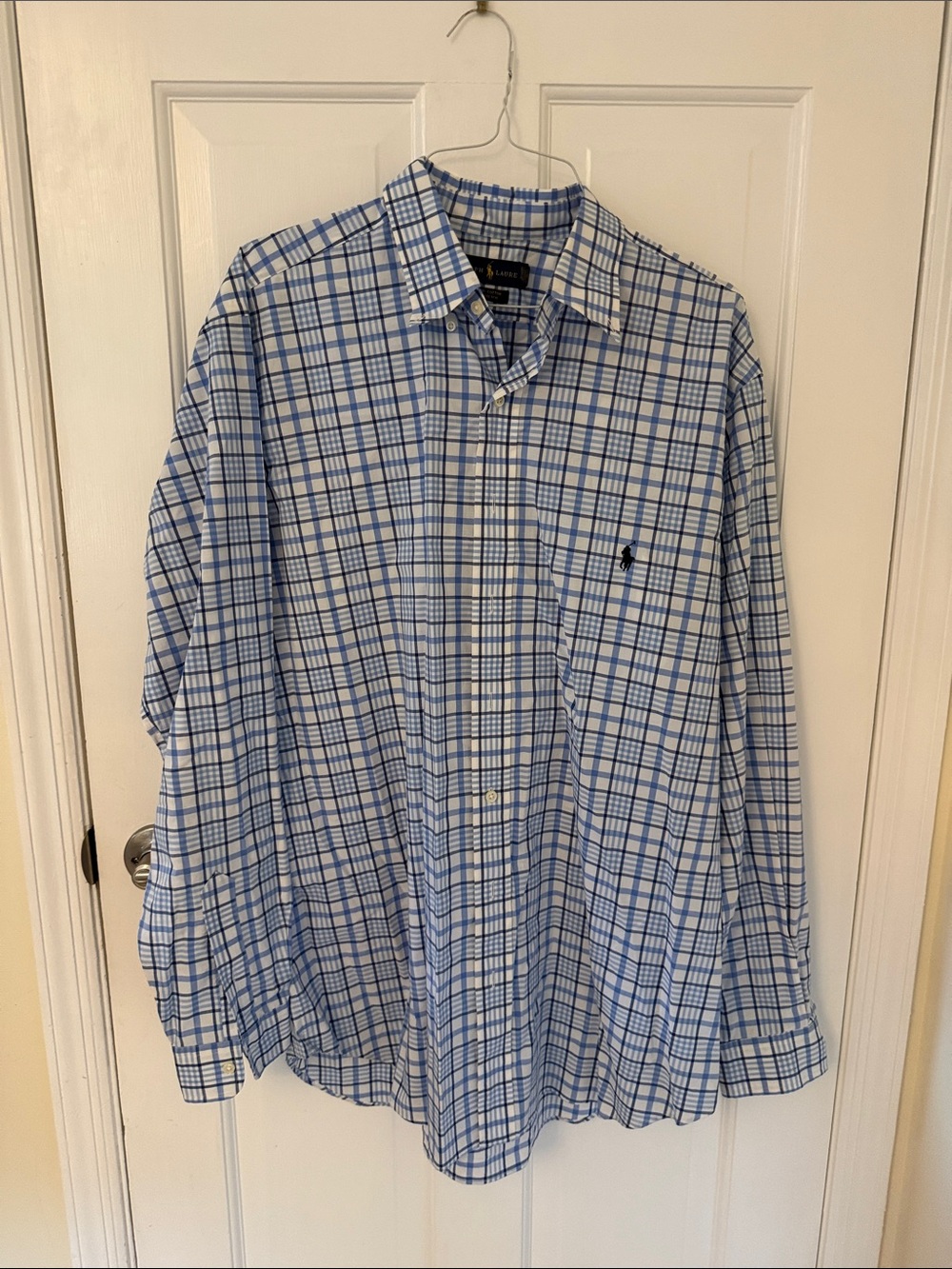 Ralph Lauren White and Blue Plaid Button-Down Shirt